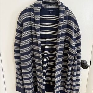 Lands' End Women's Striped Navy and Cream Cardigan